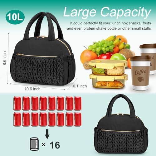 Coobiiya Lunch Box Lunch Bag for Women Men,Reusable Cute Lunch Pail bag,Leakproof,Insulated LunchBox Tote Compact 10L, Cooler Lunch Container for Work Travel Office