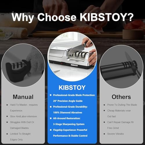 Knife Sharpener Electric – Professional 3-Stage 100% Diamond Sharpening System with 20° Precision Angle, Fast Blade Restoration, Polishing, Repair & Edge Refining for Kitchen & Outdoor Knives