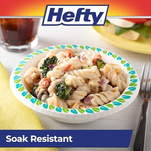 Hefty Compostable Paper Bowls, 12 oz,Patterned Disposable Bowls for BBQs,Parties,Holidays,Potlucks,and Everyday Use,Soak-Resistant,Made with Plant-Based Materials,Microwave Safe,30 Count (Pack of 8)