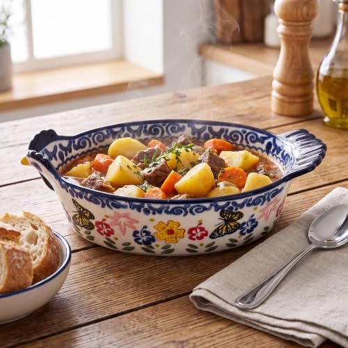 Uiifan 2 Pack 27oz & 48.8oz Ceramic Casserole Dishes Chicken & Round Shape