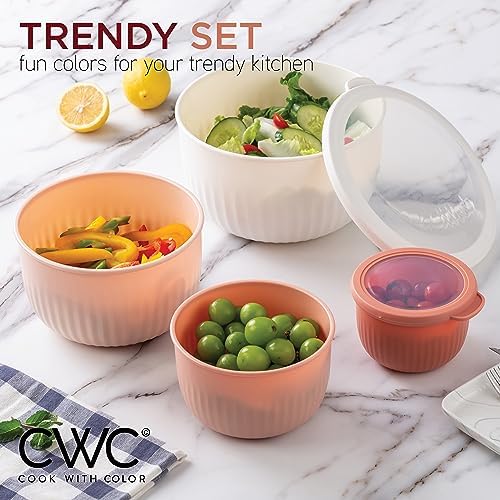 COOK WITH COLOR Prep Bowls with Lids- Wide and Deep Nesting Plastic Small Mixing Bowl Set with Lids, 12 Piece Set - Deep Bowls, Grey/Pink