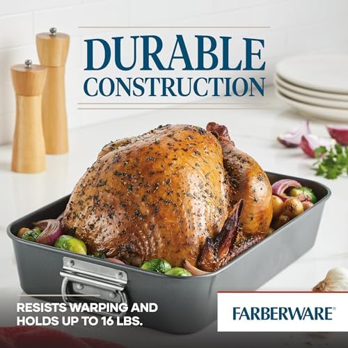 Farberware Bakeware Nonstick Roaster, Roasting Pan with Rack, Gray