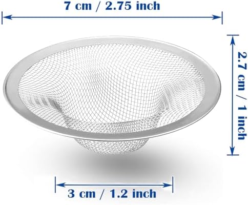 2.75" Top / 1" Kitchen Sink Drain Strainer, 2PCS Stainless Steel Filter Trap, Mesh Shower Drain Hair Catcher for Bathroom, Laundry, Utility, RV, Slop Sinks, Fast Flow Full Mesh Drain Covers Basket