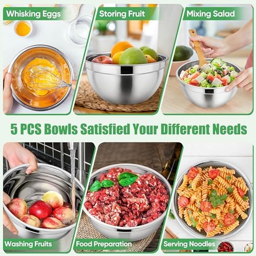 P&P CHEF Metal Mixing Bowls with Lids Set, Airtight Lids & Multicolor
