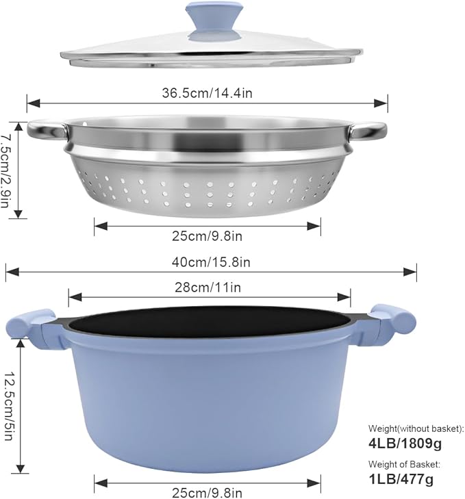 Steamer Pot for Cooking, 6.5 Qt Steam Pot with Lid, Nonstick Cooking Pot with Vegetable & Dumpling Steamer Basket, Food Steamer Cookware, Stay-Cool Handles, Induction Compatible, PFOA Free