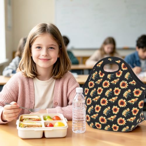 FlowFly Neoprene Lunch Tote Insulated Thermal Reusable Lunch Bag Box for Boys Men with Zipper (SunFlower)