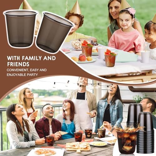 KesaPlan 100 Pcs 12oz Plastic Black Cups, Disposable Wine Cocktail Glasses
