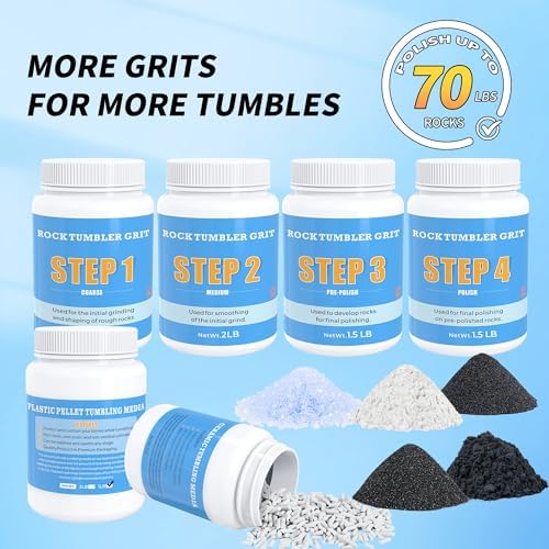 Rock Tumbler Grit Kit - 10LB Rock Polishing Grit & Ceramic Tumbling Media, 4-Step Polish Refill with Plastic Pellets, Polish Up to 70 lbs of Rocks, Compatible with All Rock Tumblers & Polishers