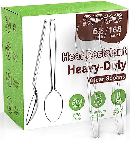 Dipoo 6.8" Clear Plastic Spoons Heavy Duty, 168 Count