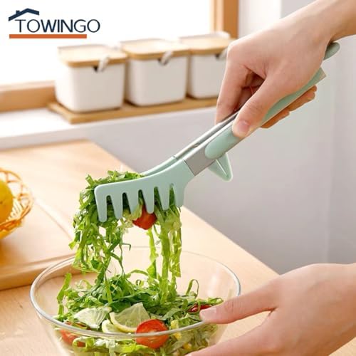 9" Kitchen Tongs for cooking with Silicone Tips, 3Pcs Serving Tongs, Green