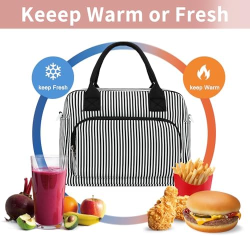 Lunch Bag Women Lunch Box for Women Adult Cute Insulated Lunch Bag Lager Cooler Lunch Tote Bags for Work Picnic (Black Stripes)