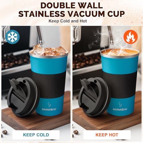 MMOMSIV 12oz Travel Coffee Mug, Insulated Coffee Cup with Leak-proof Lid