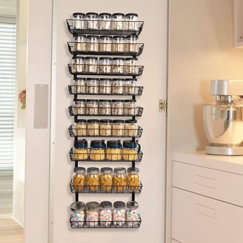 SWOMMOLY Wall Mount Spice Rack Organizer, 9-Tier Adjustable Dual-Use Shelf