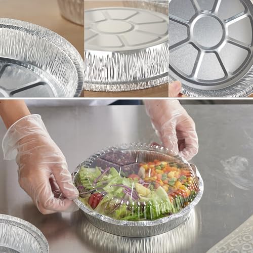 CURTA 7" Round Aluminum Foil Pans with Clear Lids | Heavy Duty | Great for Broiling, Baking, Storage, Roasting, Takeout, Air Fryer | 30 Pack