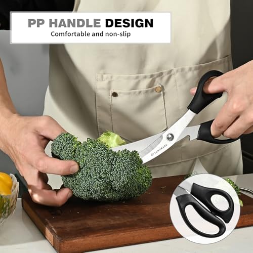 Kitchen Scissors Heavy Duty BBQ Shears, Super Sharp All Purpose Cooking Poultry Shears, Korean Barbeque Scissors with Anti-slip Handle, Serrated Blades with Bottle Opener function
