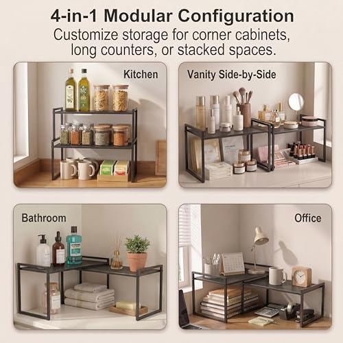 Stackable Kitchen Cabinet Organizer Shelves Pantry Rack Set of 2