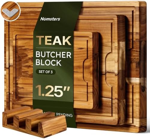 3-Piece Teak Cutting Board Set, Butcher Blocks with Juice Groove