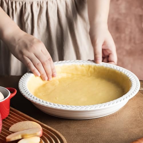 11 inch Pie Pan - 2PCS Round Baking Dish, Porcelain Pie Plate