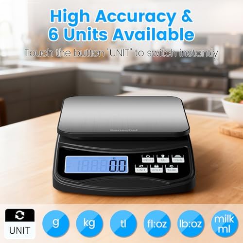 Food Scale, Digital Kitchen Scale with Large Panel, Weight Grams and Ounces for Baking Cooking and Meal Prep, 6 Units with Tare Function, 11lb 5kg/0.1g Batteries and USB Charging