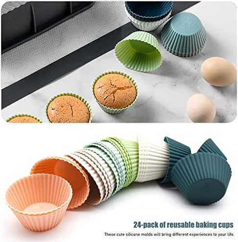 24 Pack Silicone Baking Cups, Reusable Cupcake Liners Molds, Multicolor