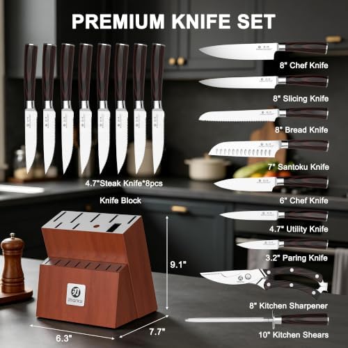 imarku 18-Piece Gyutou High-Carbon Stainless Steel Knife Set with Block