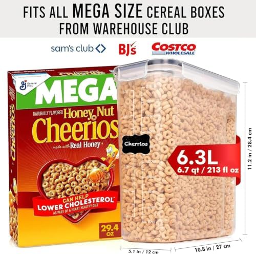 Shazo 2 Pack (6.3L / 213OZ) EXTRA Large Airtight Food Storage Cereal Containers for Bulk Food Storage BPA-Free Plastic Container, Pantry Organization and Canister for Rice, Pasta, Sugar & Flour