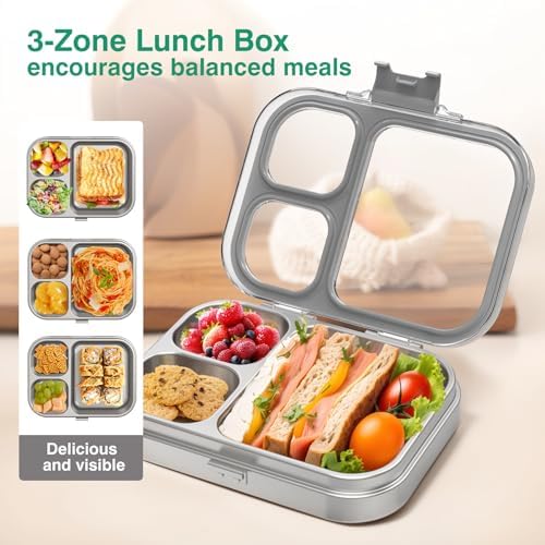 HOMEKOL Stainless Steel Bento Lunch Box, Grey, 3.3Cups