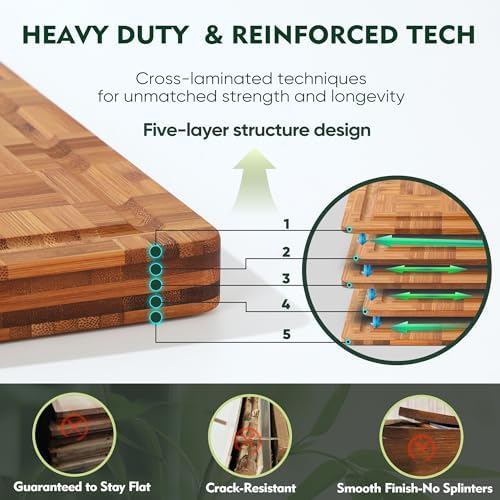 Bamboo Cutting Board Set of 2 Wooden Cutting Boards for Kitchen Wood