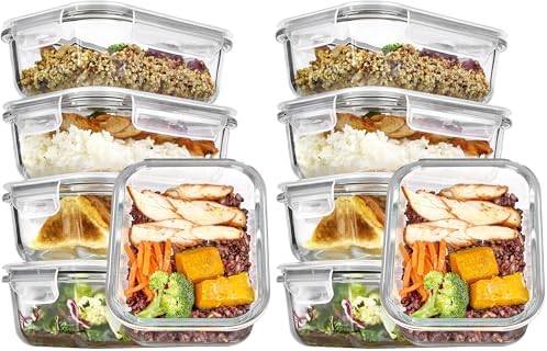 Vtopmart 5Pack 22oz Glass Storage Containers with Lids, Glass Meal Prep Food Container Sets with Snap Airtight Lids for Microwave, Oven, Freezer and Dishwasher, Grey (Pack of 2)