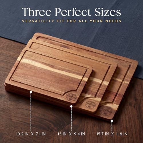 Deer & Oak Non Toxic 3-Piece Acacia Cutting Board Set with Stand - 5 pack