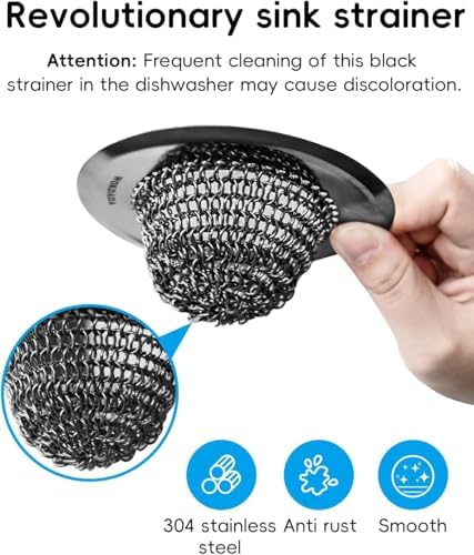 Upgraded Sink Drain Strainer, Patented Reversible Chain Mail Mesh, Black