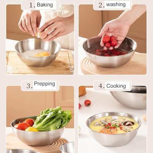 Stainless Steel Salad Bowls Set - Mixing Bowls with Measurement Markings, Snacks Bowls - Small, 1.27 Quart - Serving & Storage Bowls for Mixing, Cooking, Baking, Prepping
