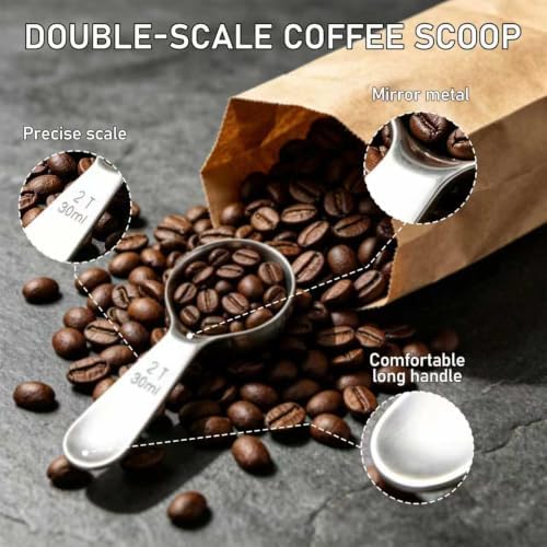 2 Pack Silver Coffee Scoop Set, 1 & 2 Tbsp Stainless Steel for Coffee