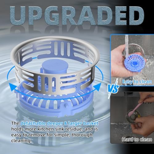 Hibbent 3 in 1 Kitchen Sink Drain Strainer, Metal Pop Up Stopper