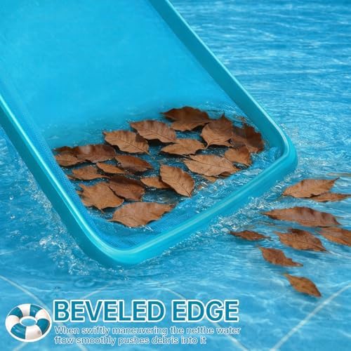 Pool Net, Professional Swimming Pool & Hot Tub Skimmer Net Accessories, Heavy Duty Pool Leaf Rake Cleaning Tool with Pole, Fine Nylon Mesh Bag Easy to Clean Bugs, Debris, Leaves(Blue)