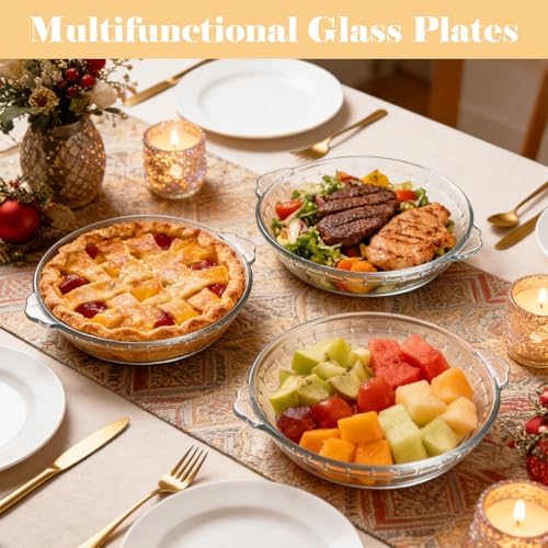 4 Set Glass Pie Pan with Handles, 7 Inch Glass Pie Plate for Baking, Round Glass Pie Dish for Baking Quiches, Tarts, Desserts & Salads, Oven & Freezer Safe Kitchen Accessories