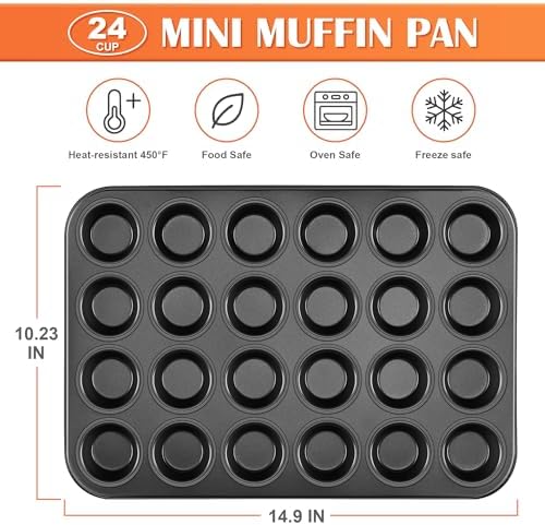 E-far Mini Muffin Pan, 24-Cup Nonstick Carbon Steel Cupcake Pan for Baking