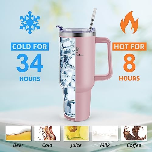 Soufull 40 oz Tumbler with Handle and Straw Lid, 100% Leak-proof, Pink