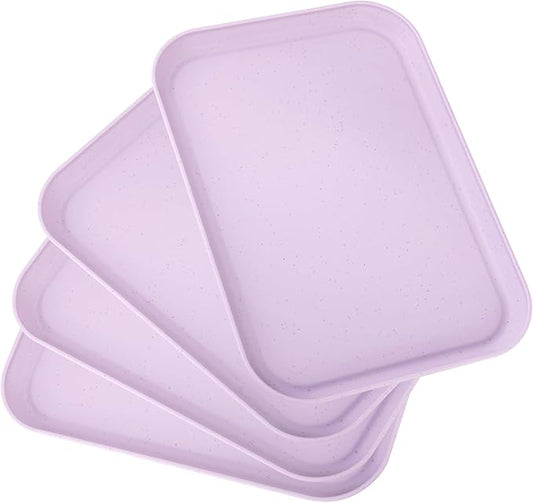 4 Pack Purple Plastic Serving Trays for Party Serving Food - Rectangular, 8.66 by 12 in, Heavy Duty Dessert Trays for Food Erving Platters for Party Tray Decor Veggie,Snack