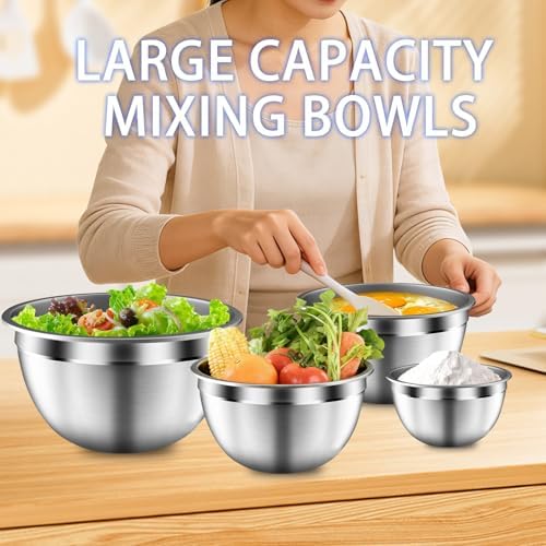 Mixing Bowls with Airtight Lids Set, 5 PCS Stainless Steel Black