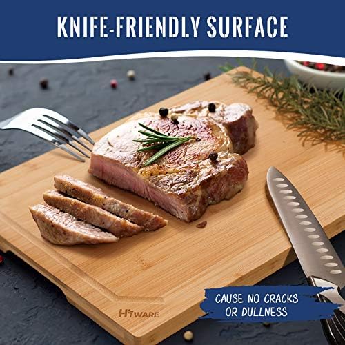 Hiware 4-Piece Extra Large Bamboo Cutting Boards Set for Kitchen, Heavy Duty Cutting Board with Juice Groove, Bamboo Chopping Board Set for Meat, Vegetables - Pre Oiled