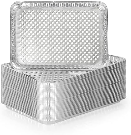 30 Pack Aluminum Foil Broiler Pans with Holes 16 x 12 inch Aluminum Grill Pans Disposable Grill Drip Pan for Outdoor Grills, BBQ, Baking, Meal Prep