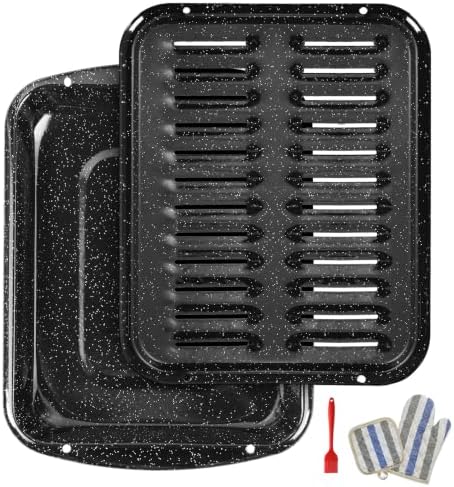 Broiler Pan for Oven16.75" ×13" Nonstick Grill Pan 5-Piece Set,Enamel Coated Drip Tray Heavy Duty Broil Pans and Rack Heat up to 572° F for Bacon Chicken Wings Steak Healthy Cooking Safe