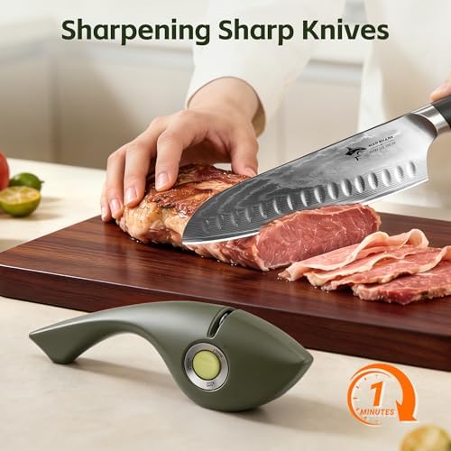 Knife Sharpener, 6 Adjustable Sharpening Angle, Coarse & Fine Knife Sharpener with Adjustable Angle Guide (Dark Green)