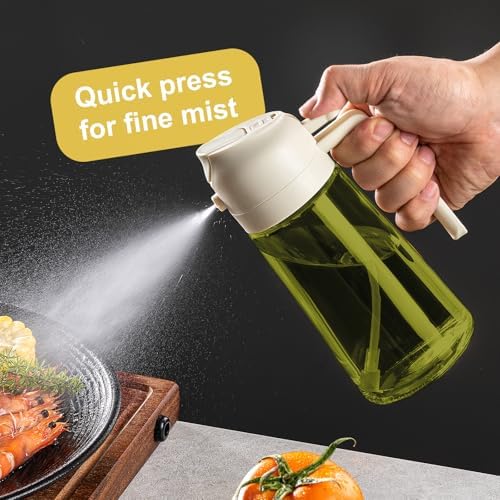 CXINYI - 16oz/470ml Olive Oil Dispenser for Kitchen with Stickers - 2 in 1 Olive Oil Sprayer for Cooking, Air Fryer, and Salad, White (Light-Proof Kitchen Gadget)