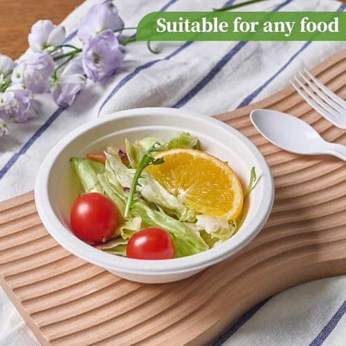 ECOLipak 500 Pack 12 oz Paper Bowls Disposable, Compostable Bowls, White