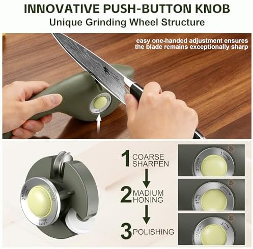 Knife Sharpener, 6 Adjustable Sharpening Angle, Coarse & Fine Knife Sharpener with Adjustable Angle Guide (Dark Green)