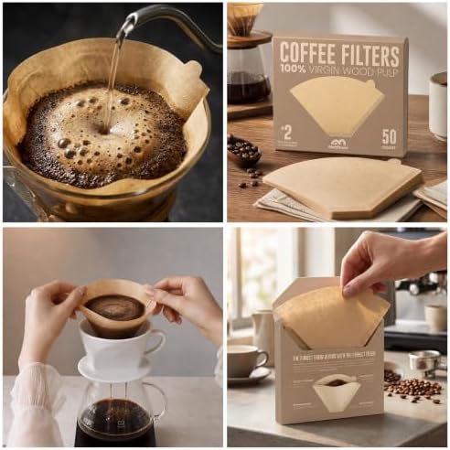 200 Count #2 Cone Coffee Filters, Unbleached Natural Paper