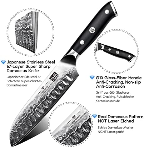 SHAN ZU 7 In Damascus Chef Knife, Japanese Santoku Chef's Knife