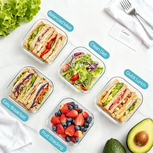 Vtopmart 5Pack 27oz Glass Food Storage Containers with Lids, Grey
